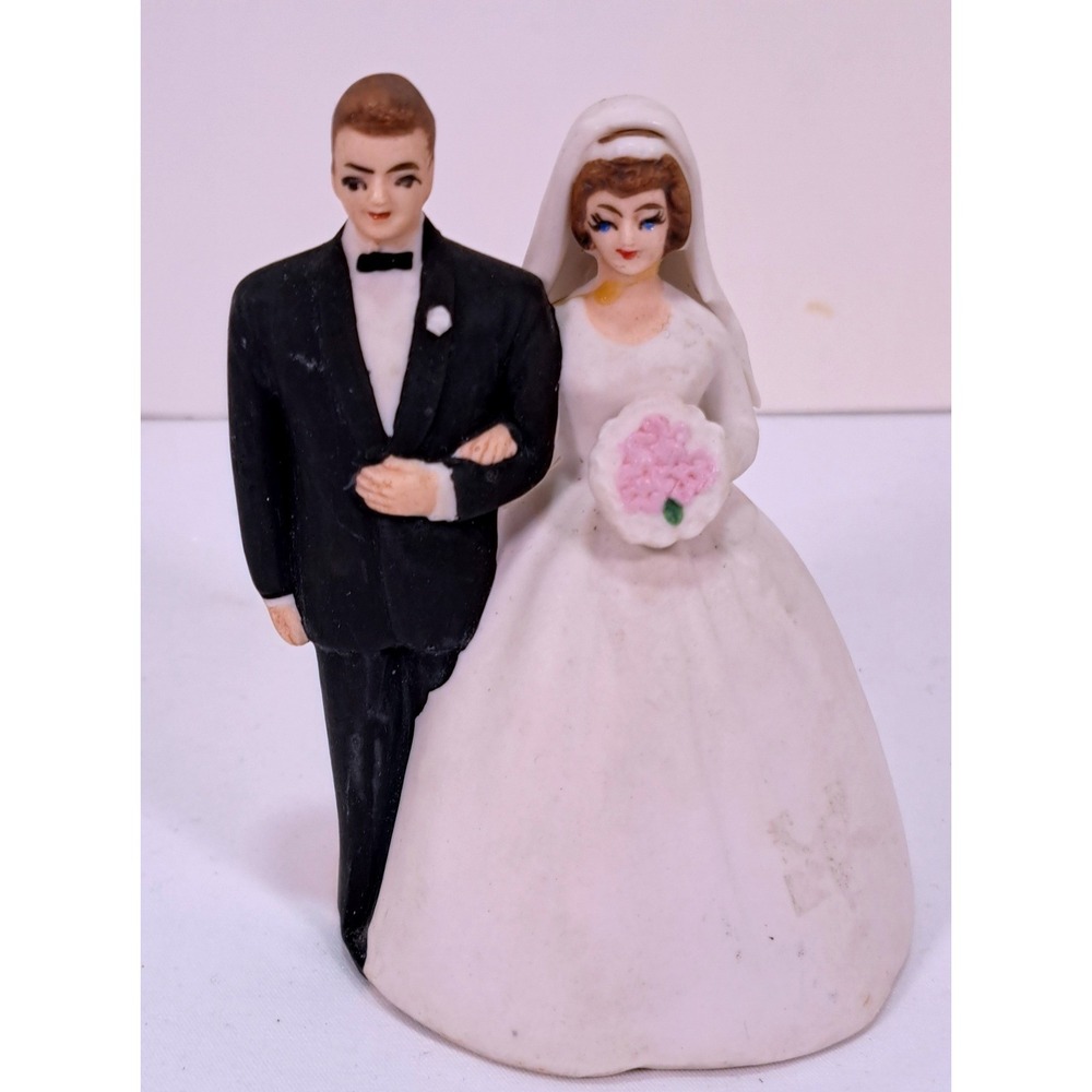 Vintage Lefton Bride and Groom Porcelain Bell Figurine Japan Retro Wedding Decor